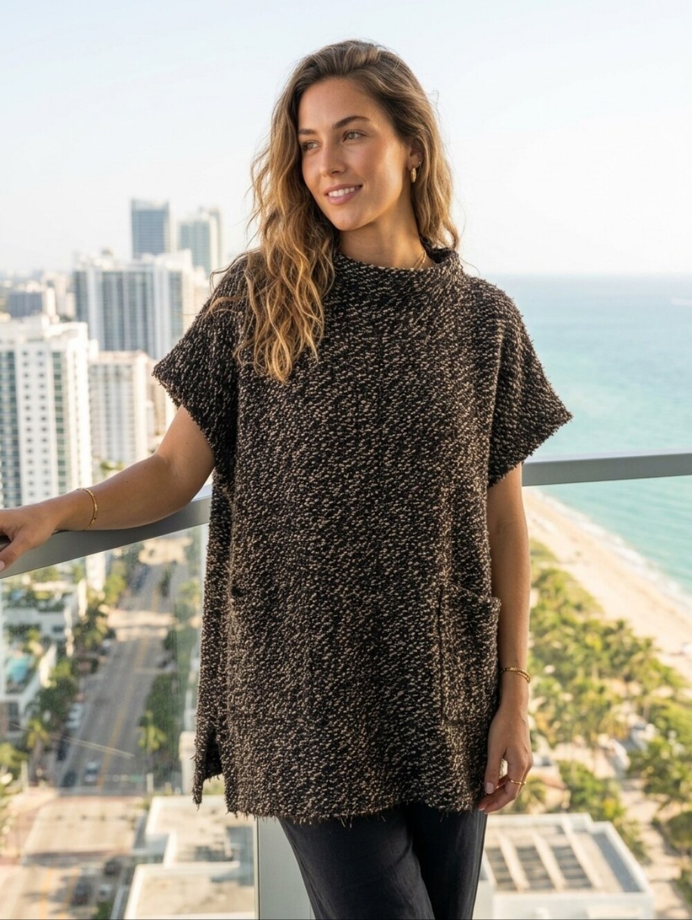 Bryn Walker Oversized Bouclé Knit Poncho Sweater w/ Pockets